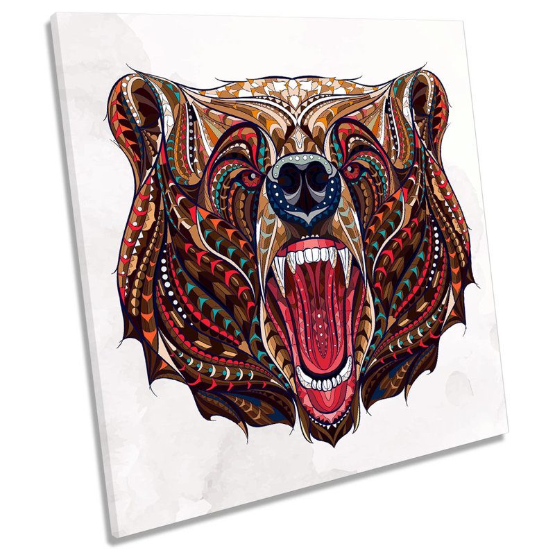 Bear Face Tribal - Wrapped Canvas Print, 91.4cm H x 91.4cm W x 4cm D