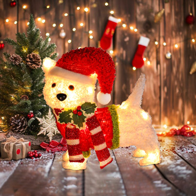 Christmas Puppy Tinsel Outdoor Lighted Pre-lit Led Light,christmas Hat Puppy, Cute Puppy,holiday Displays Christmas Decoration Indoor Outdoor Decoration