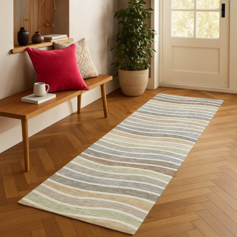 Machine Washable Indoor/Outdoor Micelotta ACN2333 Stripes Rug, Runner 2'3" x 7'6"