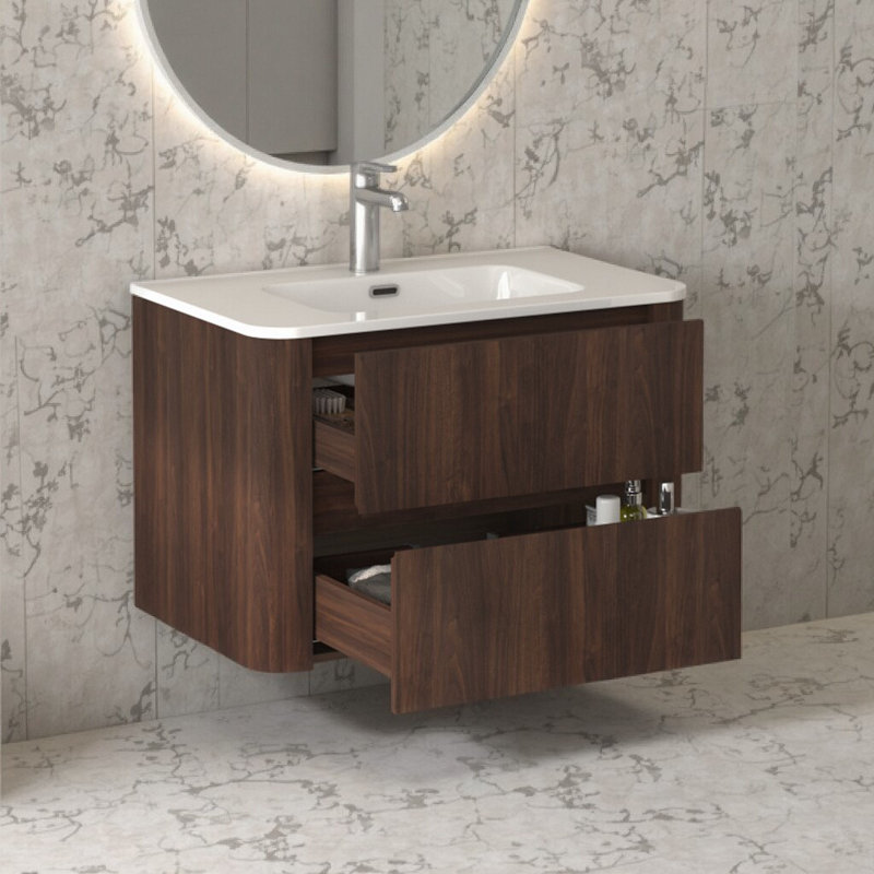 Meuble-lavabo mural moderne 30 po avec lavabo intégré - conception flottante peu encombrante et tiroirs à fermeture en douceur