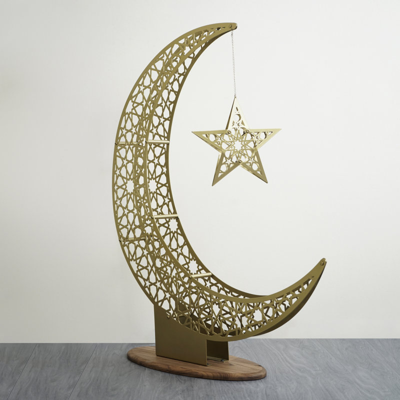 Décoration de table en métal Crescent & Star - élégante sculpture Ramadan and Eid, H 26,4 po x l 22,5 po x P 0,2 po