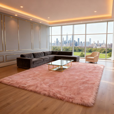 Tapis de salon en fausse peau de mouton rose Lush