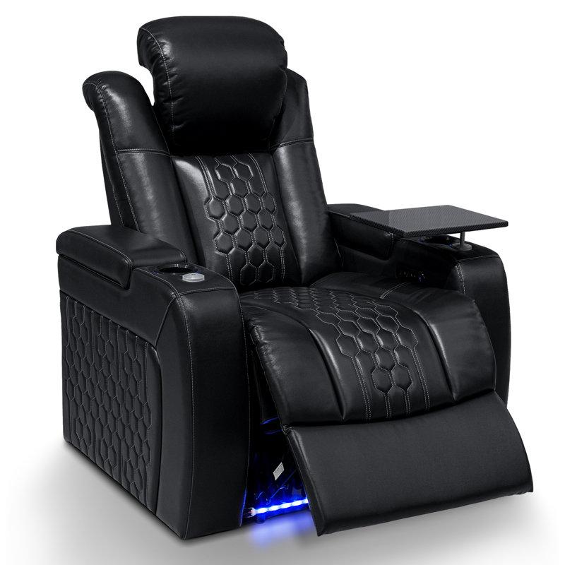 Fauteuil de cinéma maison en cuir véritable noir, Noir