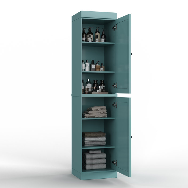 16.5" W Solid Wood Bathroom Cabinet, Aqua