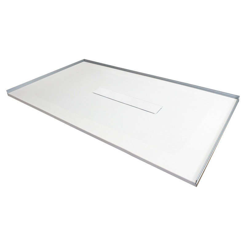 Base de douche à seuil zéro 79 po x 40 po avec drain central Transolide Trimslate, Blanc