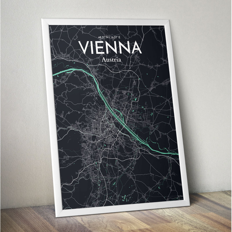 Vienna City Map - Unframed Graphic Art Print on Paper, 61cm H x 45.7cm W x 0.13cm D, Blue