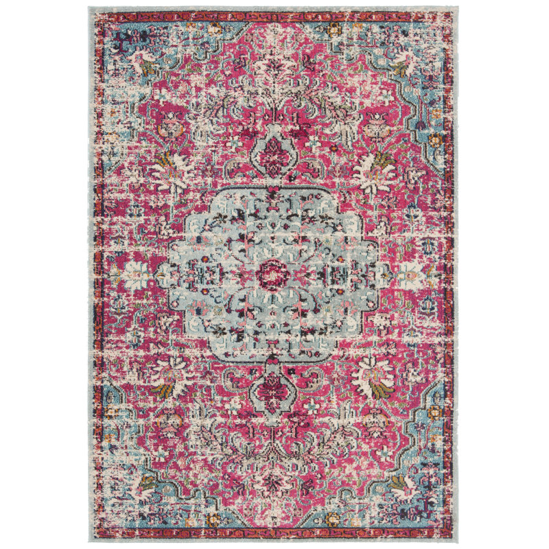 Felty Oriental Fuchsia/Teal Area Rug, Rectangle 5'3" x 7'6"