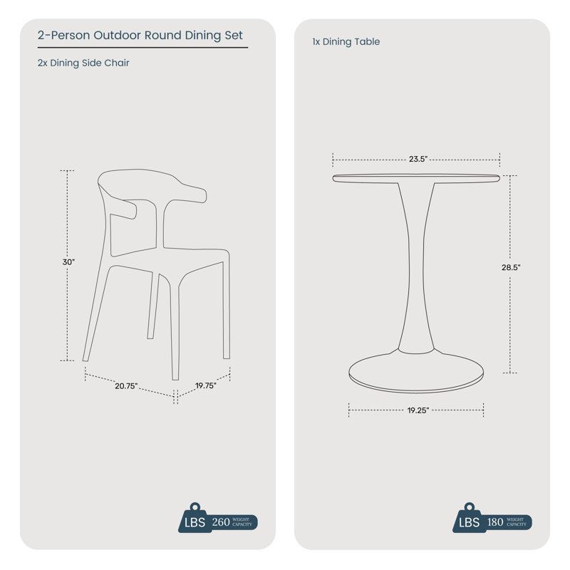 Ensemble repas extérieur 2 personnes, Blanc