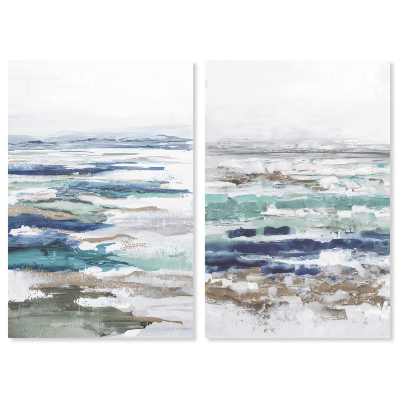 «Coral Coastal Blue Art», ensemble de 2 impressions sur toile par , H 30 po x l 20 po, Toile tendue, Ne s’applique pas