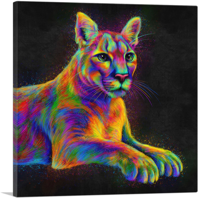 «Cougar Colorful Animal», reproduction d'impression sur toile tendue, H 18 po x l 18 po x P 0,75 po
