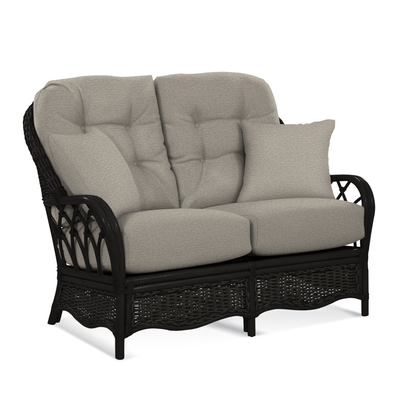 Causeuse à accoudoirs évasés 53 po Everglade, Tissu beige performant - 0851-73, Noir antique