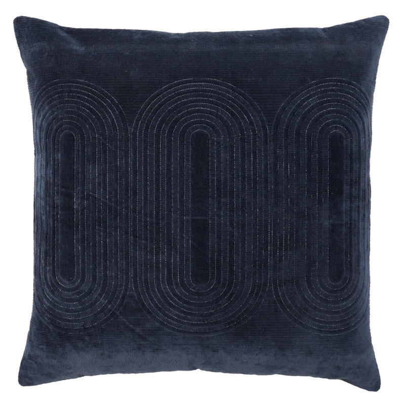 Ramona Square Cotton Pillow Cover & Insert, Mood Indigo/Silver/Ensign Blue, Down