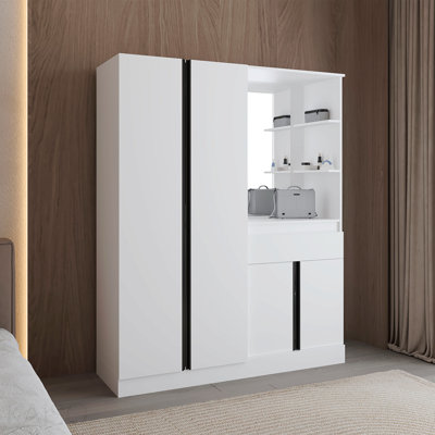 Armoire avec portes doubles, tringle suspendue et tablettes intérieures, blanc