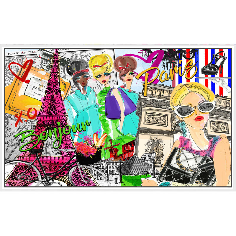 «Take Me To Paris (Horizontal)» par Jodi - impression, Cadre flottant blanc, H 31,5 po x l 51,5 po x P 2 po