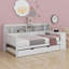 Lit de jour simple en bois avec tablettes de rangement, bureau intégré et lit gigogne simple, support à lattes de bois-2055410437-2055410438