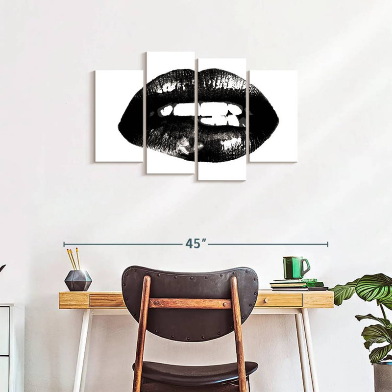 Lèvre sur toile, ensemble de 4 pièces, H 36 po x l 22 po x P 1 po