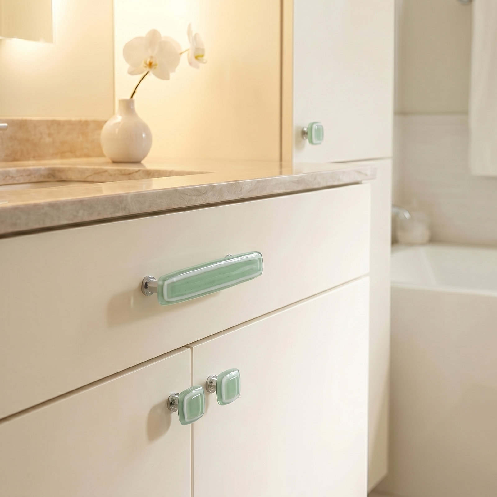 Stratum Rectangular Knob Knob, Spruce Green, Polished Chrome
