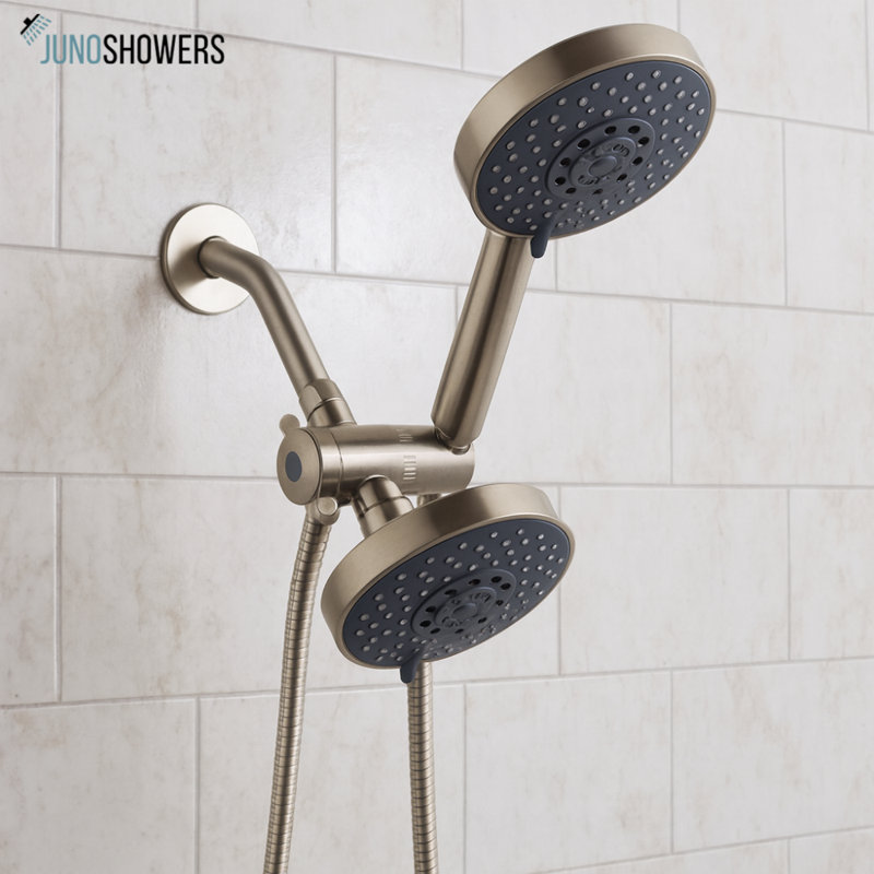 Juno Brushed Nickel 5-Function Dual Shower Head with Handheld – LED & Water-Saving Design