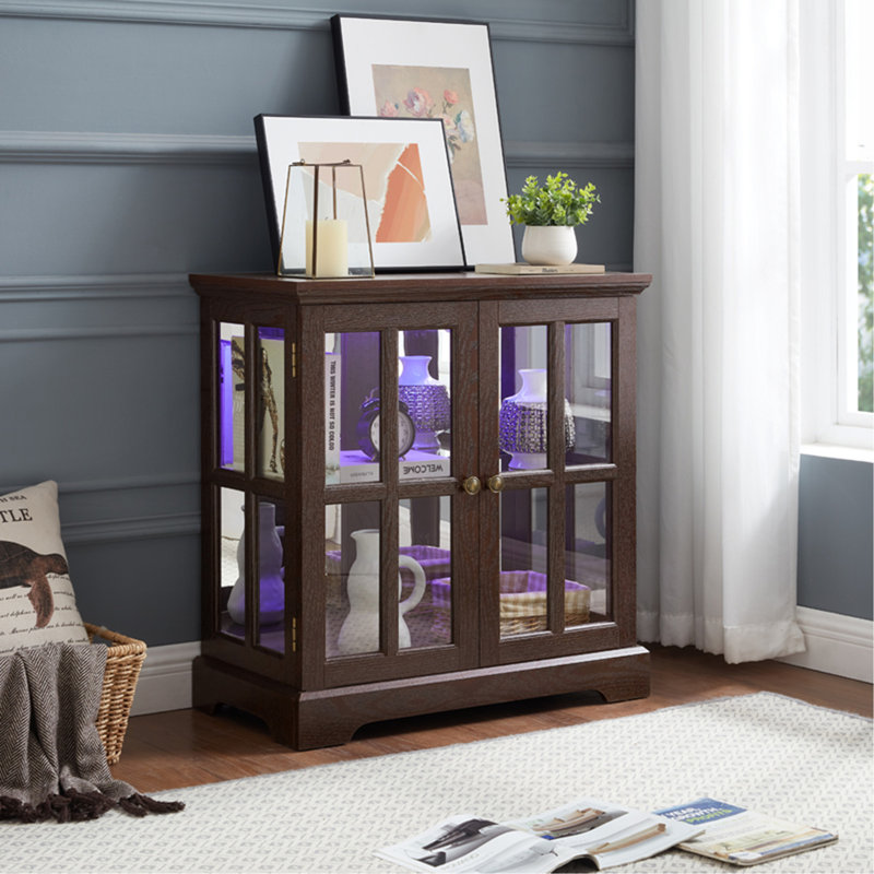 Vitrine lumineuse à DEL, vitrine antique avec tablettes réglables, vitrine de qualité rétro avec portes en treillis, bibliothèque élégante et armoire de rangement pour la décoration intérieure et l'organisation