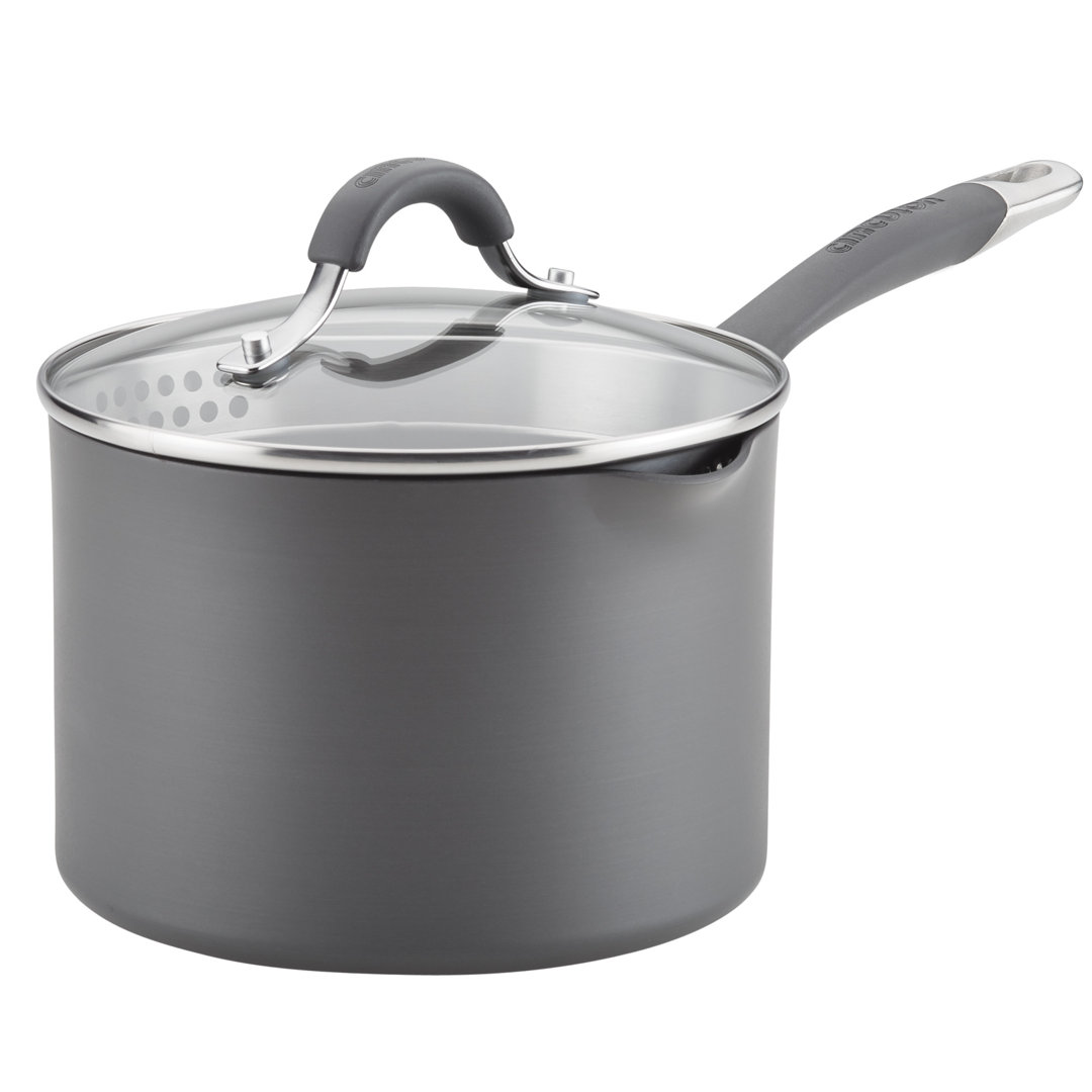 Circulon Radiance Hard-Anodized Nonstick Saucepan with Straining Lid, 3-Quart Circulon