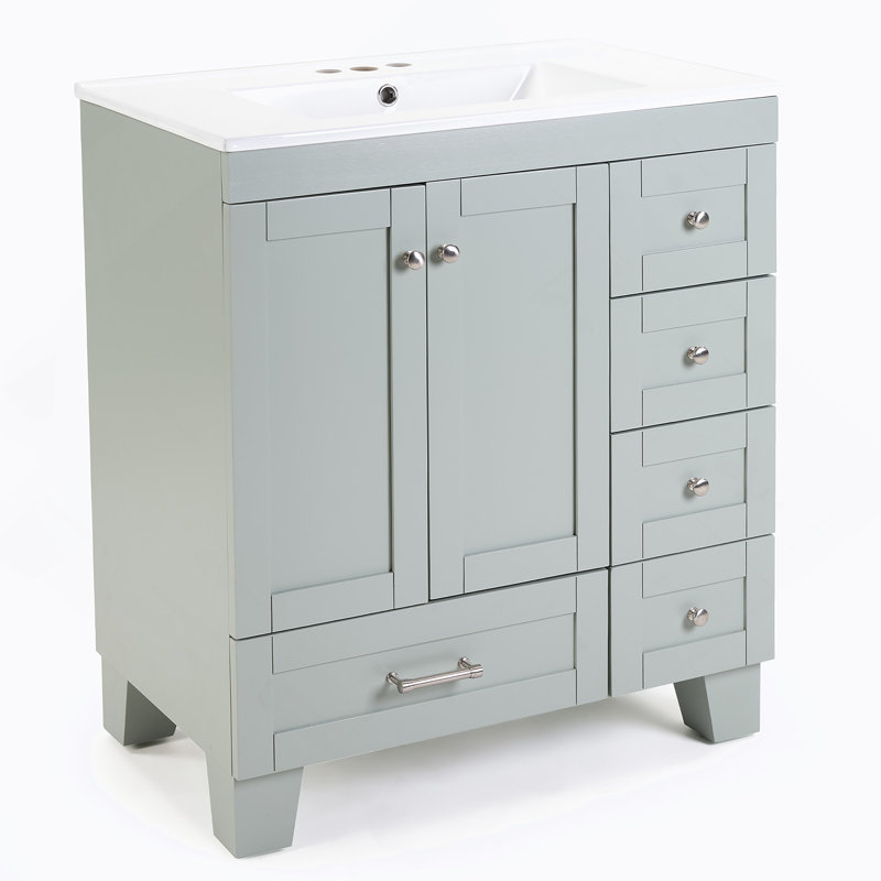 Meuble-lavabo de salle de bain avec lavabo et tiroirs à fermeture en douceur, Bleu/gris