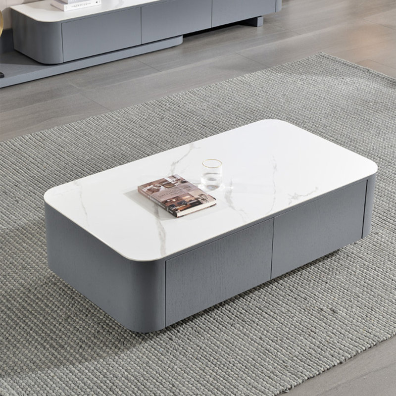 Table basse moderne simple carrée, H 15 po x L 51,2 po x l 27,6 po, Blanc, Gris