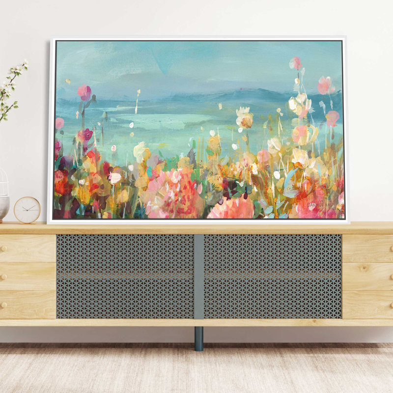 Coastal Dahlias Crop - Peinture, L 43,5 po x H 27,5 po, Cadre blanc