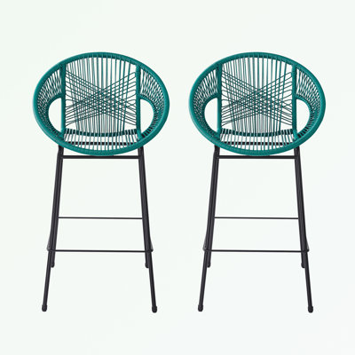 Outdoor Patio Faux Wicker Barstool Set of 2  with metal legs