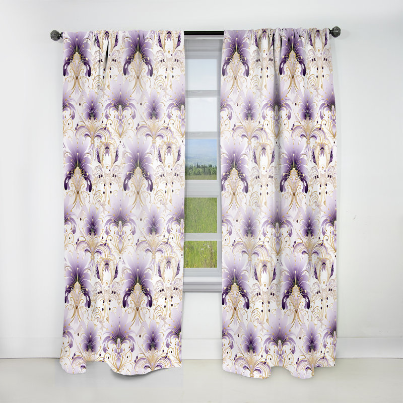 Damas mauve et blanc motif Art déco II - rideau bohémien - velours obscurcissant - 1 panneau, L 52 po x L 63 po
