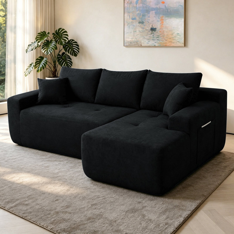 Canapé modulaire 85 po avec méridienne en L 85 po, canapé modulaire moderne avec assise profonde, canapé rembourré pour la chambre à coucher du salon, aucun assemblage requis, (tissu en coton et lin)