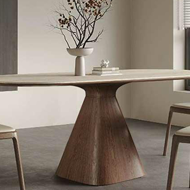 Sintered Stone Dining Table with Solid Ash Wood, 29.5"H x 62.9"L x 31.4"W