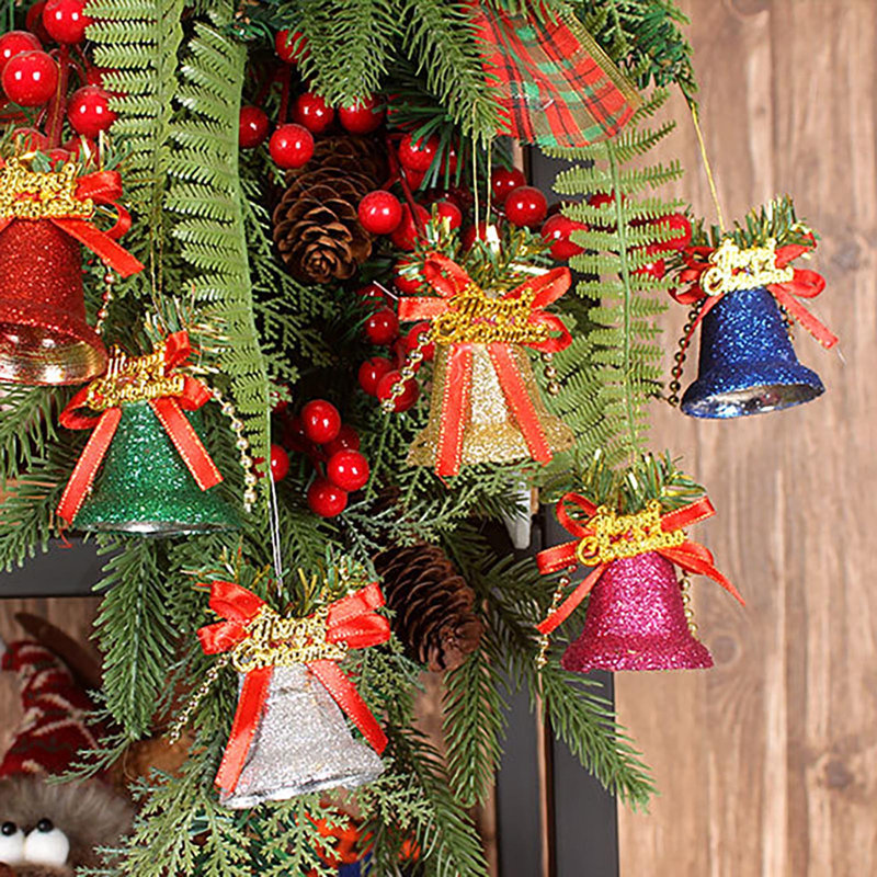 Cloches de Noël, décorations en plastique, poudre colorée étalée de 5 cm, 6 pendentifs d'arbre de Noël, petits accessoires, pendentifs