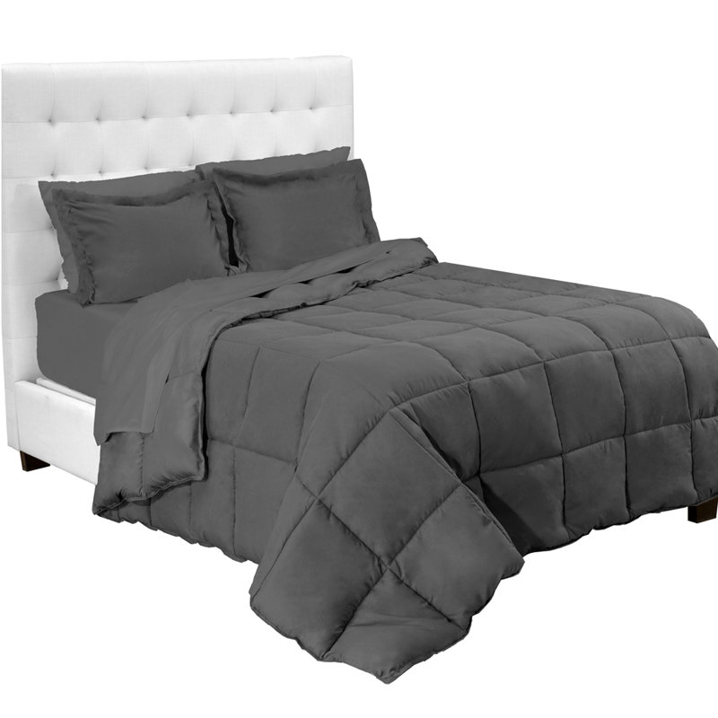 Modern & Contemporary Comforter, Gray/Gray , Split Head Flex King Comforter + Pillowcases