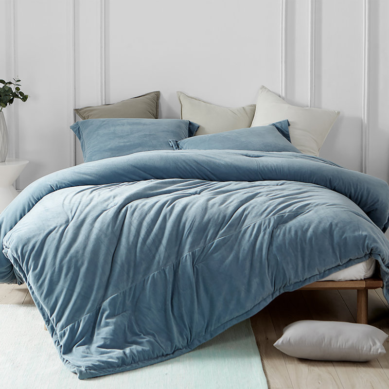 Polyester Baffle Box Stitch Comforter Set, King Comforter + 2 King Shams, Glacier Gray