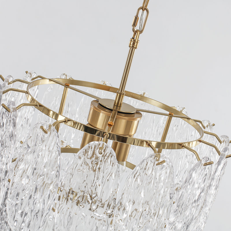Lustre cylindrique à 2 niveaux avec couches et feuille de verre texturé transparent