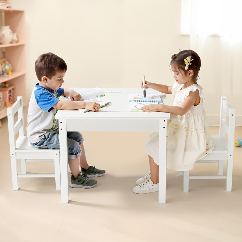 Ensemble de table d'activité pour enfants et 2 chaises, ensemble de table de jeu à deux faces Blocks, table de tout-petit et chaise avec rangement pour enfants de 3 ans et plus, grand espace de rangement, cadeau pour garçons et filles, blanc