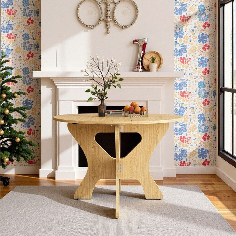 Table de salle à manger pliante 43 pouces, table pliable en panneau de fibres à densité moyenne, Chêne antique