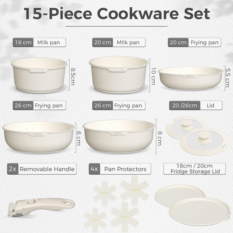 15 - Piece Aluminum Cookware Set, White