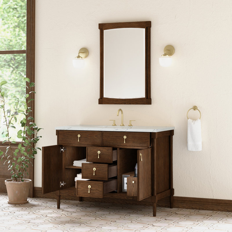 Kinnsden 48" W Single Vanity, Sable Oak, Ethereal Noctis Silestone, 8" Widespread