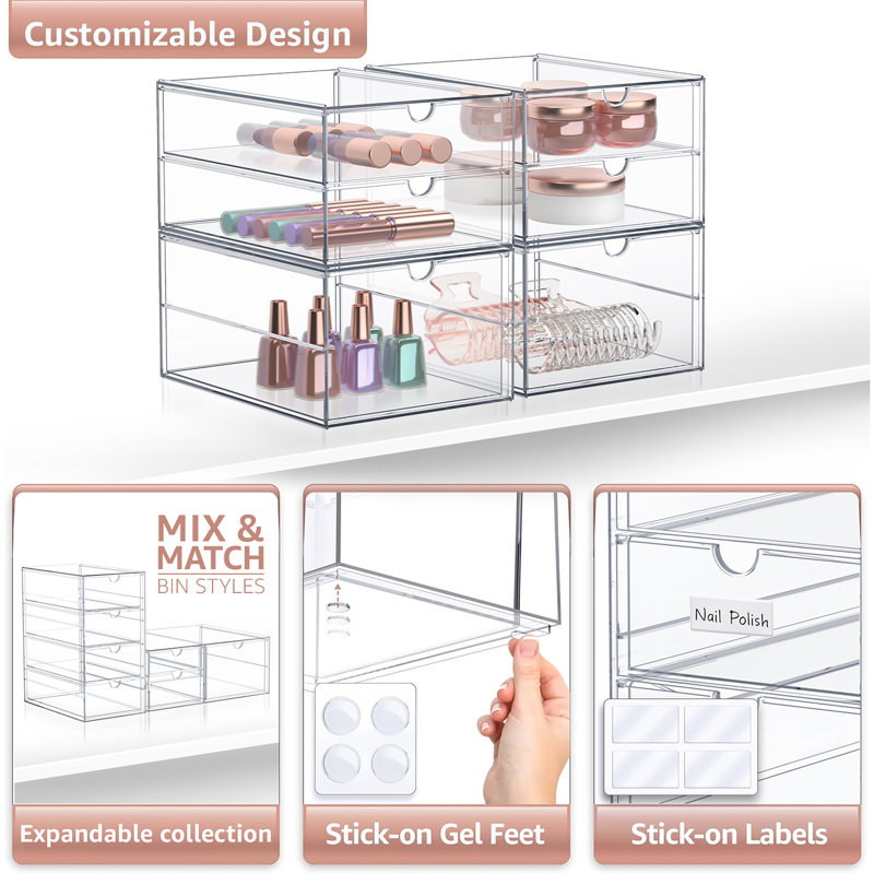 Bacs de rangement et de rangement transparents Sorbus avec 3 tiroirs, 2 boîtes de rangement empilables pour le bureau, la cuisine, l'artisanat et plus