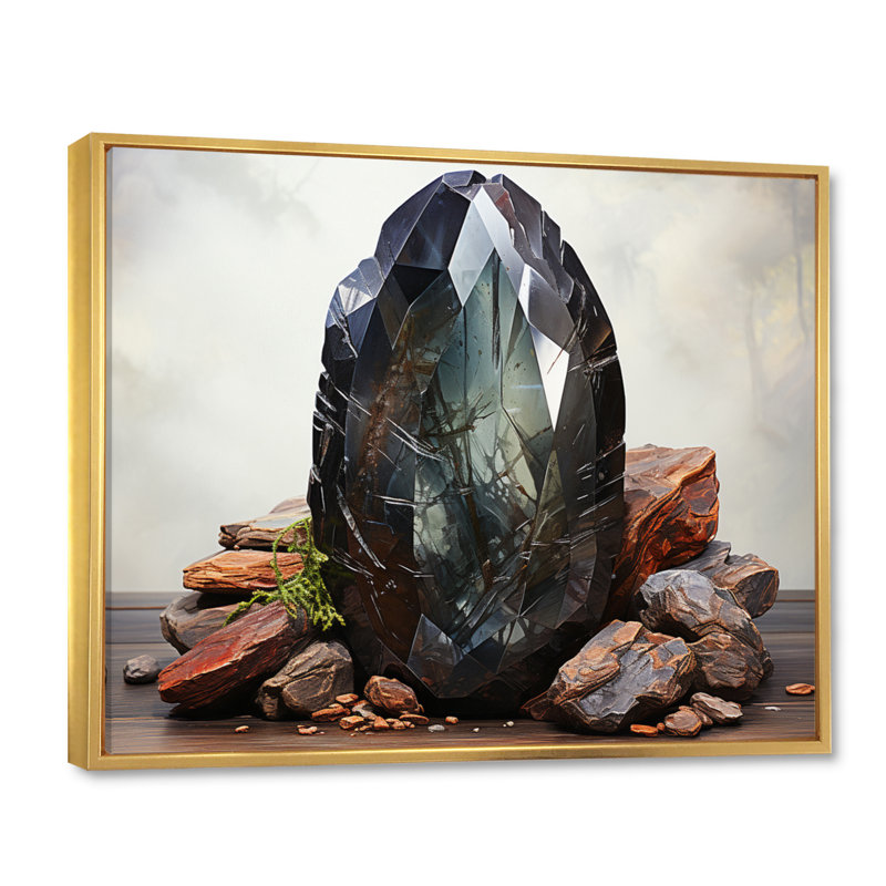 " Grey Beige Spiritual Stone Hematite ", Gold Floater Framed, 16" H x 32" W x 1" D
