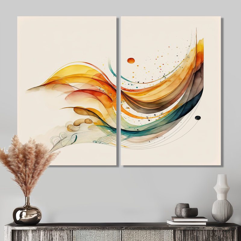 «Burnt Orange Waves Abstract II - Abstract Minimalisme», art mural sur toile 2 pièces, 36" H x 48" W, Wrapped Canvas