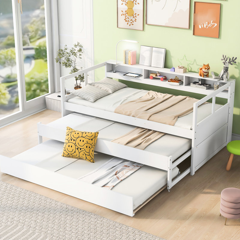 White Twin Xl Daybed, 2 Trundles, 3 Storage , & , Stable Wood Space Saving Strong