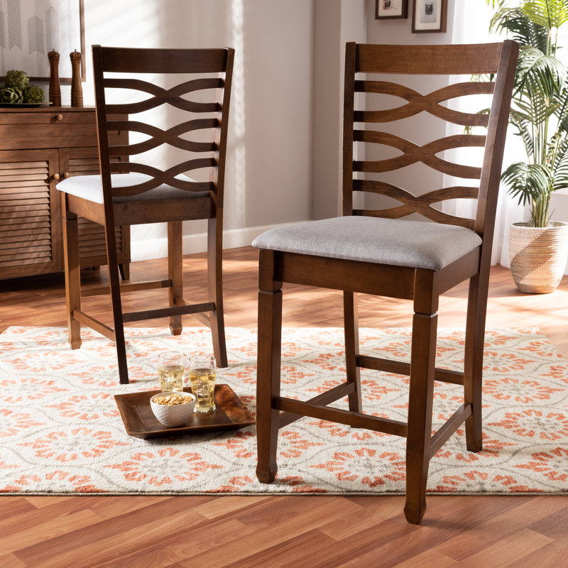 Upholstered Counter Stool with Solid Wood Frame