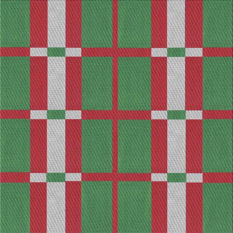 Tapis vert/rouge à motifs, Carré 5 pi