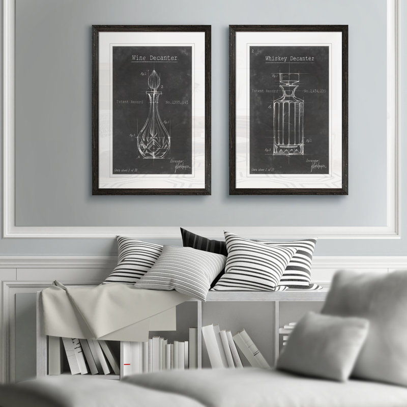 «Barware Blueprint VII» par Antonyus Bunjamin (Abe) - ensemble de 2 reproductions d'art encadrées, H 24 po x l 18 po, Ébène