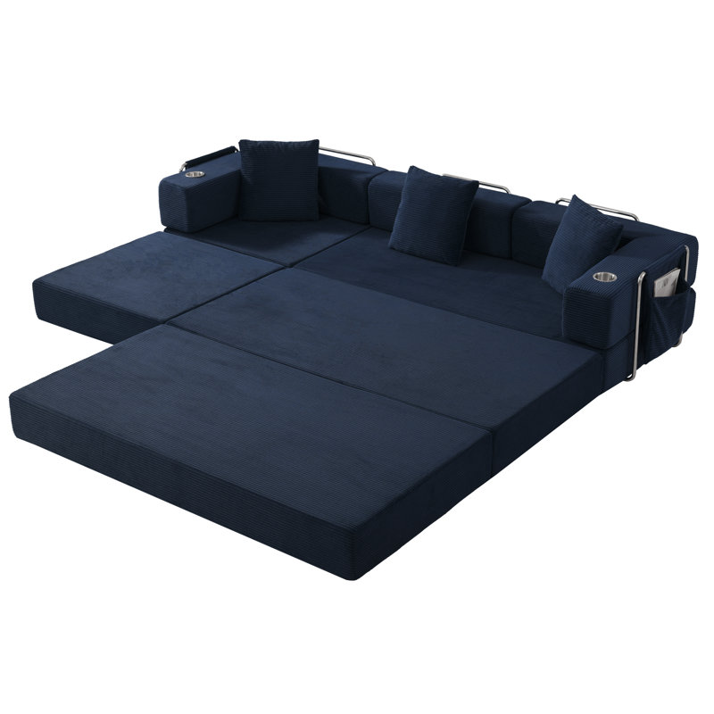 Canapé modulaire modulaire, canapé en velours côtelé en L de 108 po avec assise profonde, coussin nu désossé, canapé-lit modulaire à structure fixe pour le salon, sans assemblage requis (bleu)