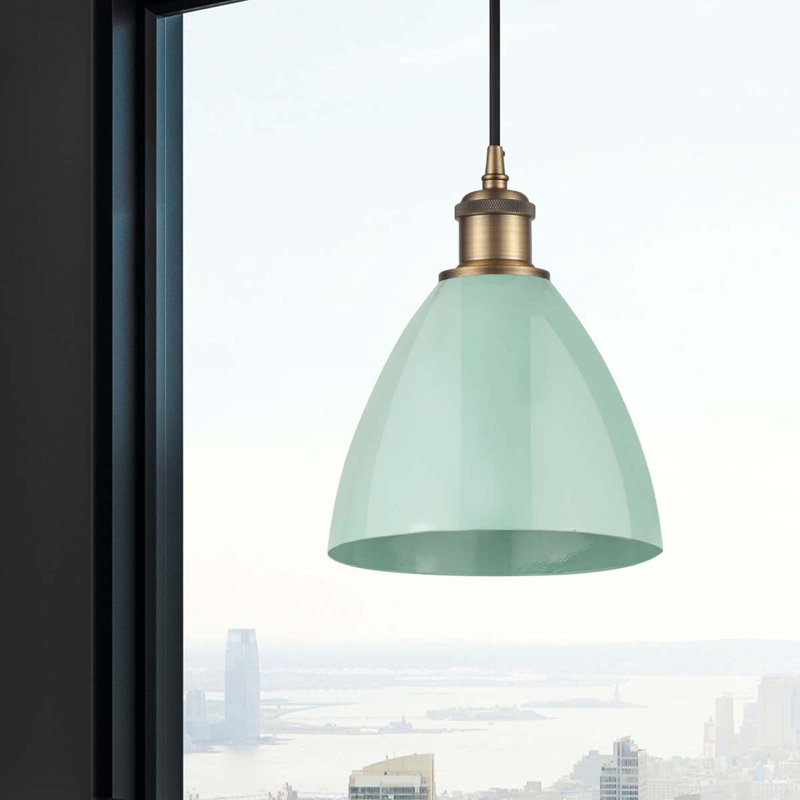 Luminaire suspendu conique 1 lumière, Vert clair, Laiton brossé