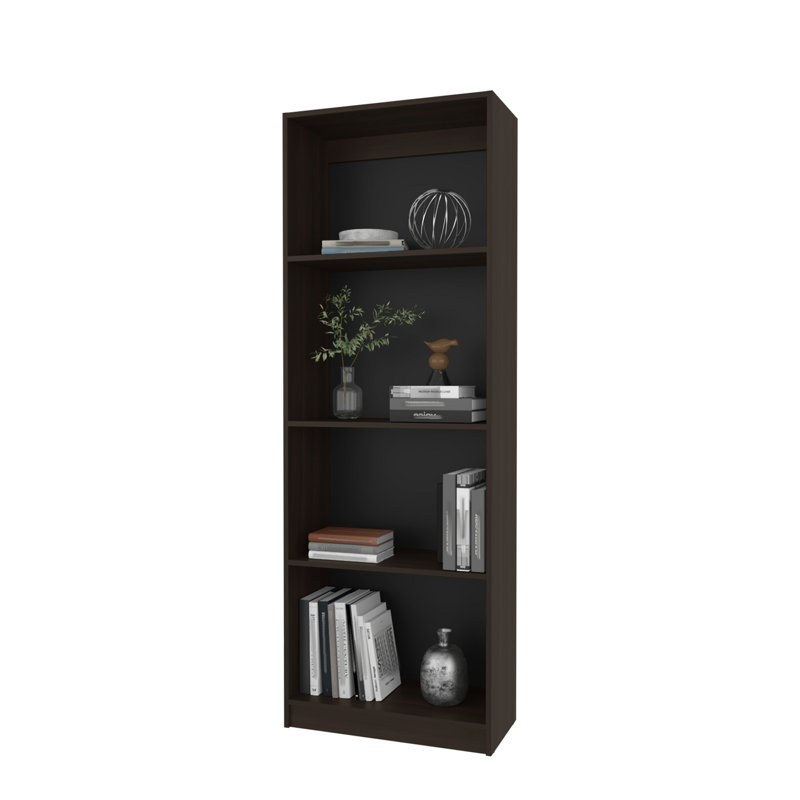 FM FURNITURE Bear Flat Bookcase With Open Storage And 4 Shelves ,Stained Walnut, Dark Walnut