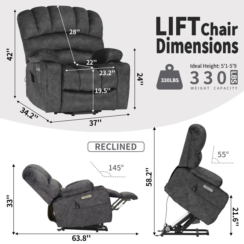 Power Lift Massage Recliner Chairs With Heat, Large Shell Velvet Chair Recliners